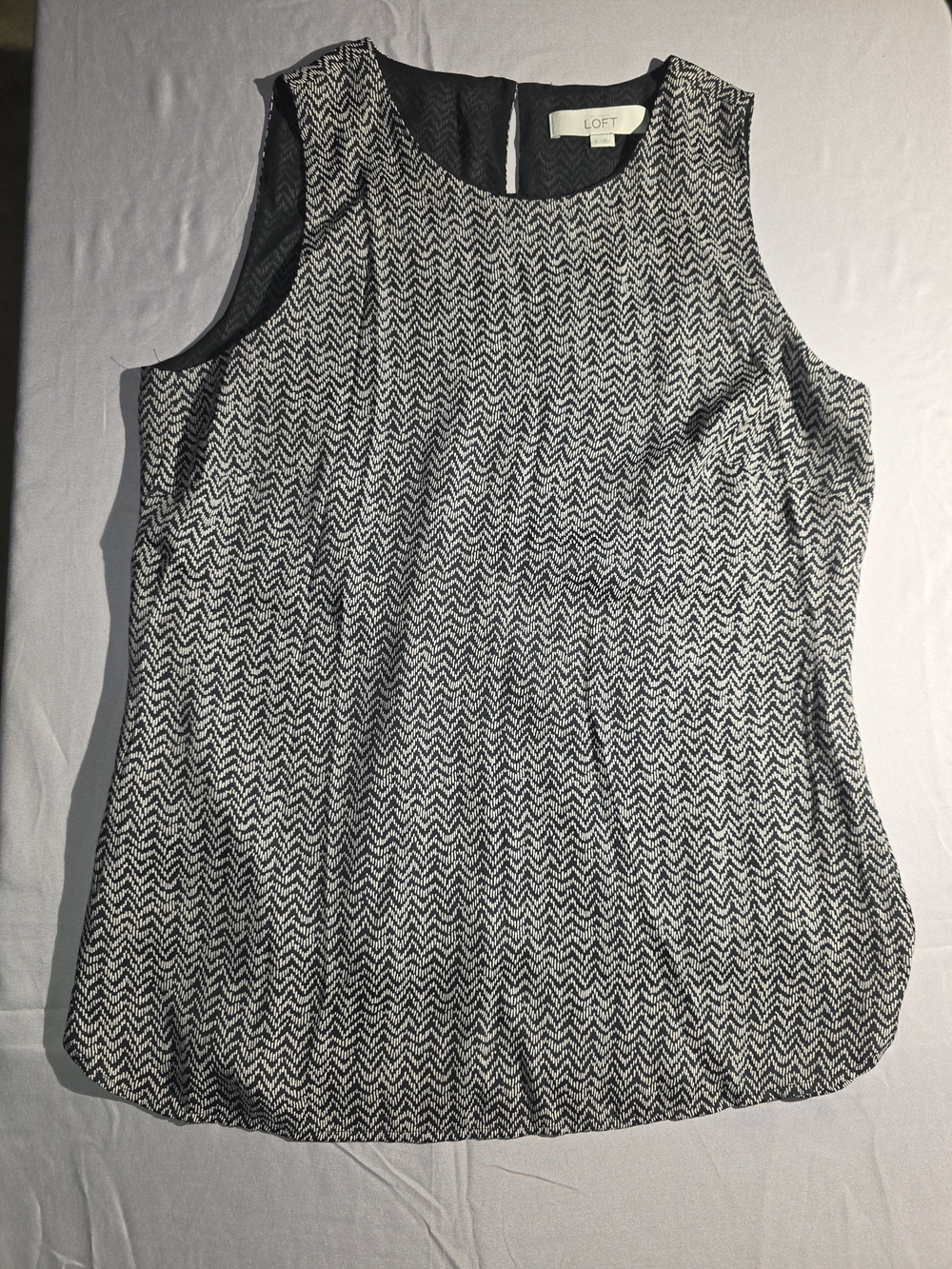 LOFT Black and Cream Chevron Sleeveless Blouse